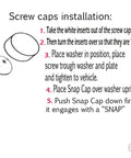 Screw caps installation guide with white inserts and chrome caps for Lock Down Your Rolling Rig With Stainless Steel License Plate Screws.