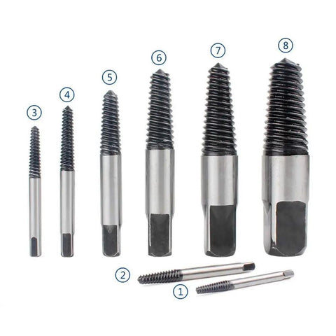 8 Piece Pipe Screw Extractor Set For Damaged Screws Bolts And Water Pipes Removal Kit For Wood Metal And Stainless Surfaces Heavy Duty Remover With Self Centering Tips And Durable Bits
