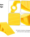 Close-up of 2 Pack Heavy Duty Rubber Wheel Chocks with unique design and grip grooves for secure vehicle blocking in garage.