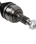 Close-up of the Beefed-Up Front CV Axle Set For 2007-2019 Chevy Silverado 1500 And Sierra 4WD And 2007-2019 Tahoe Yukon Suburban Escalade 4WD - Driver And Passenger Side, 2-Piece, OE-Grade Strength Upgrade, showing the axle end and nut.