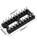 Dual Row DIP IC Socket Adapter For Soldering, 20-Pin, 2.54mm Pitch, 7.6mm Row Spacing, 24-Pack with measurement details