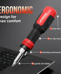 Ratcheting Screwdriver Set 26 In 1 With Double Ended CRV Bits Magnetic Demagnetizer showing ergonomic handle and features