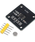 Two Pack MT6701 Magnetic Encoder Module For Angle Measurement with components, black circuit board, pins, magnet, and chip.