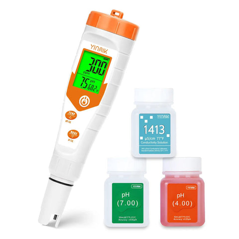 4 In 1 pH EC PPM TDS Meter For Hydroponics Nutrient Solution With Temperature Sensor and included calibration liquids
