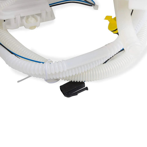 Close-up view of Passenger Side Fuel Pump And Sending Unit Assembly For Dodge Charger Challenger Magnum And Chrysler 300 2005 Through 2016 Direct Fit Replaces E7279A E7264A Gasoline Transfer Pump showing white tubing and connectors.