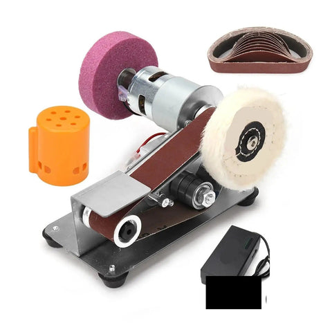 Mini Belt Sander And Grinder Machine Sharpener Perfect For DIY Polishing High Speed Steel Drill Bits Tungsten Tools Adjustable Worktable 110 220V Power Versatile Electric Rotary Tool Kit Great Gift with wheels and accessories.