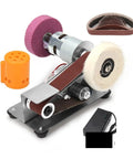 Versatile Multifunctional Mini Electric Belt Sander And Polishing Machine For Sharpening Drill Bits Grinding Knives Edges Adjustable Worktable Great DIY Tool with polishing pads and sanding belts.