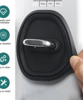 Four Piece Soft Silicone Door Latch Covers Featuring Self Adhesive Anti Rust Guards And Whisper Quiet Shutdown For Easy Car Truck Suv Fixes And Street Cred In Matte Black, showing installation on vehicle door.