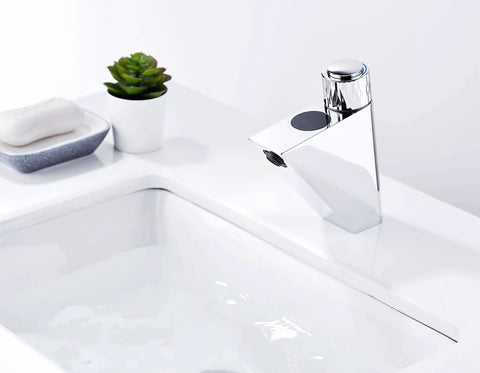 Digital Temperature Faucet For Single Hole Bathrooms With LED Temperature Display And Memory Control Hot And Cold Rotation Built In Hydroelectric Power Generation Battery Free No Plug Needed Brass Body Solid Quality