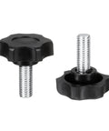 Solid Star Knob Handles M8 Metric Thread With Killer Grip For Quick Bench Setup And Woodworking Jigs Easy Hand Tightening Built Tough Clamping Screws Gear Upgrade Two Piece Set In Matte Black, showing black star knobs with silver threads.