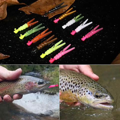 All In One Trout Fishing Lure Kit 165 Piece Set With Split Tail Grub Worms Shad Dart Jig Heads Floats And Sinkers For Creek And River Freshwater 