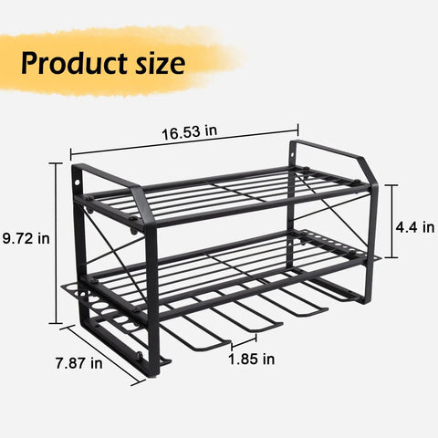 Wall Mounted Power Tool Organizer Rack With Battery Holder And Four Drill Slots, Heavy Duty Metal Storage Shelf size dimensions