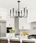 Six Light Farmhouse Industrial Chandelier With Matte Black Finish installed in modern kitchen
