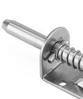 Heavy Duty Stainless Steel Spring Loaded Latch Pin, 5 Inch Barrel Bolt For Cabinets And Trailers, close-up detail view.