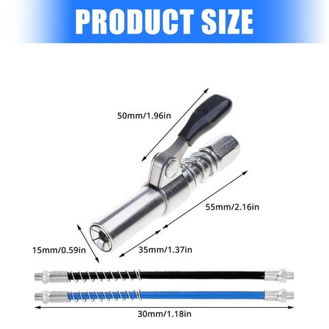 Grease Coupling Kit With 30cm Hose For Auto And Machinery Maintenance Flexible Reach One Hand Handle Enhanced Sealing dimensions