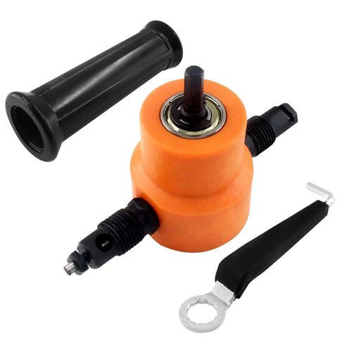 Orange Multipurpose Double Head Sheet Nibbler Metal Cutter Drill Attachment with accessories for DIY projects
