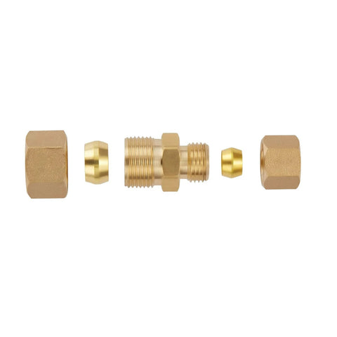 Brass compression tube fitting union set for 3/8 in and 1/4 in tube OD, 3-pack, front view
