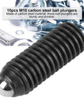 Close-up of Heavy Duty M10 Threaded Ball Plungers 10 Pack Carbon Steel, showcasing sturdy design for industrial applications.