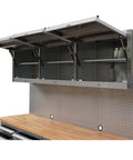 Heavy Duty 72 Inch Rolling Tool Chest With 15 Deep Drawers And Three Top Cabinets, stainless steel top cabinets opened