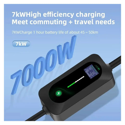Straight Up Reliable 7Kw Ev Charger With 10M Type 2 Cable Iec 62196 Standard showing charging display and design.