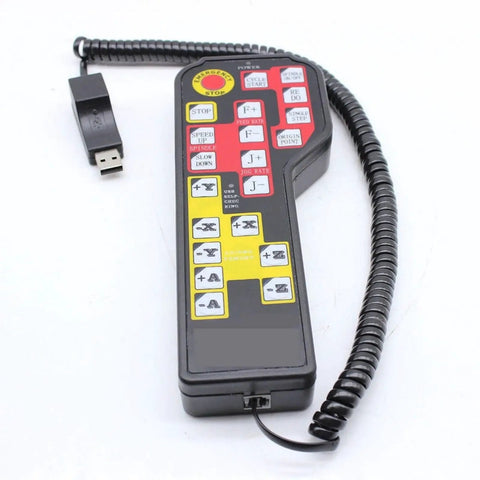 USB remote control for Four Axis CNC Router With 1500W VFD Spindle Engraving Machine, featuring coiled cable