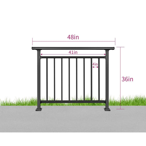 Preassembled Horizontal Deck Railing Kit Featuring Tight Baluster Spacing And Rock Solid Metal Frame Crafted From Heavy Duty Black Steel For Safer Backyards And Zero Fuss Install, 48in width, 36in height.