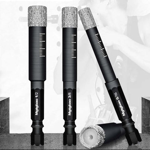 Front view of three Mgtgbao 3/8 in dry diamond drill bits with 10 mm hex shanks