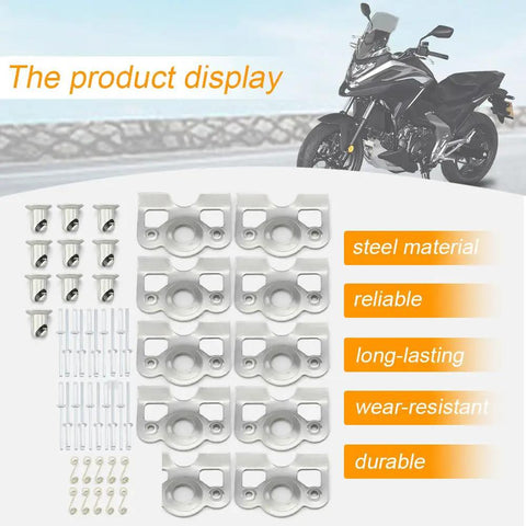 Zero Hassle 1/4 Turn Quick Release Fastener Kit With Rock Solid Steel Rivets And Dimpled Mounting Plates And Springs For Clean Auto Body Panel Trim And Universal Clips, displayed components including steel rivets and mounting plates.