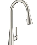 Slick High Arc Kitchen Faucet With Pull Down Sprayer In Brushed Nickel Finish, showcasing a sleek gooseneck design and single handle.