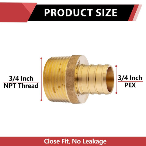 Pack Of 4 Pex 3/4 Inch To 3/4 Inch Male NPT Brass Crimp Fittings Adapter For Pex Tubing with size details labeled