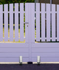 Swivel Gate Caster Wheels With TPE Rubber on gate, silver and black, for Furniture Mobility on Hard surfaces, installed view