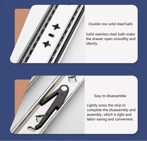 Heavy Duty 900Mm Full Extension Drawer Slides Ball Bearing Metal Rails Side Mount For Cabinets showing disassembly feature.