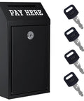 Locking Cash Box With Slot For Donations, Metal Money Box With Keyed Lock And 4 Keys, Wall Mount Cash Drop Box, Black