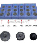 CNC Steel Cutting Torque High Speed Gear Set For Version 2 And 3 AEG Gearbox Infinite Torque Technology displayed in packaging.