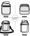 All-round display of a Clear Stadium Purse For Men And Women See Through Crossbody Bag That Meets Arena Policies Hands Free Design Transparent
