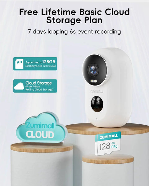 Wireless Outdoor Security Cameras With Magnetic Mount No Drill Installation, No Wires, 2K Battery Powered, cloud storage offer displayed.