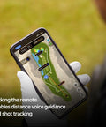 Golf app displaying distances on screen with Magnetic Golf GPS Speaker With 20W Woofer And 10W Tweeter, golf course map visible