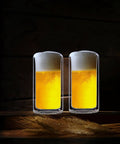 Hella Clear Double Wall Highball Glasses Set Of 2 Badass 13 Oz Thermal Insulated Drinkware For Beer Coffee Juice Smoothies And Cocktails, filled with beer.