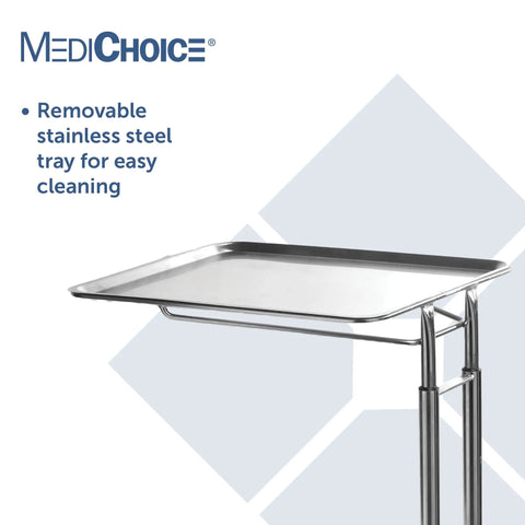 Portable Adjustable Tray Steel Premium Pro Grade Instrument Stand with stainless tray and chrome base