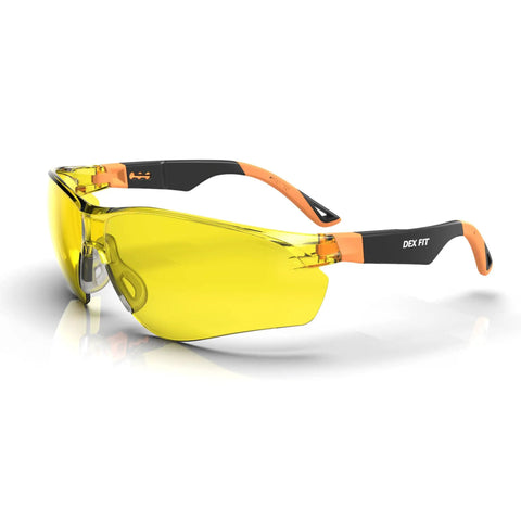 Yellow Lens Safety Glasses With Blue Light Blocking And Night Vision Enhancement For Shooting, Gaming And Low Light Work, Anti Fog Z87.1 Eye Protection, Adjustable Arms, Black And Orange