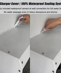 Applying waterproof cement for EV Charger Cover sealing system, ensuring protection from heavy downpours and storms.