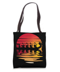 Dragon Boat Paddler Tote Bag For Dragonboating Enthusiasts And Teams, showing sunset silhouette on black polyester canvas