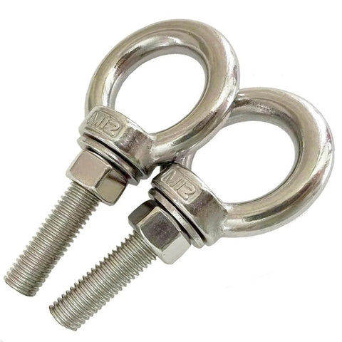 Beefy Heavy Duty M12 Eye Bolt Set, 304 Stainless Steel Shoulder Eyebolts With Nuts And Flat Washers, Lifting Ring, 2 Pack