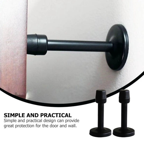 Two Pack Stainless Steel Door Stopper Buffer Set For Office And Home Use Heavy Duty Anti Collision Magnetic Design Easy Install Black Finish Keeps Doors From Slamming And Wall Dings Real Deal Quality displayed installed on a door protecting a wall.