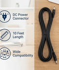High Performance 18AWG DC Power Extension Cable 5.5mm X 2.1mm Male To Female Power Lead six feet long, features DC connector.