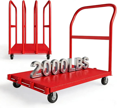 2 In 1 Heavy Duty 2000 Lb Panel Flatbed Cart 24 By 37 Platform Truck Red Built Tough With Easy Assembly Weatherproof Powder Coat And High Load Capacity For Moving Heavy Gear Indoors Or Outdoors red 24x37 flatbed cart with wheels