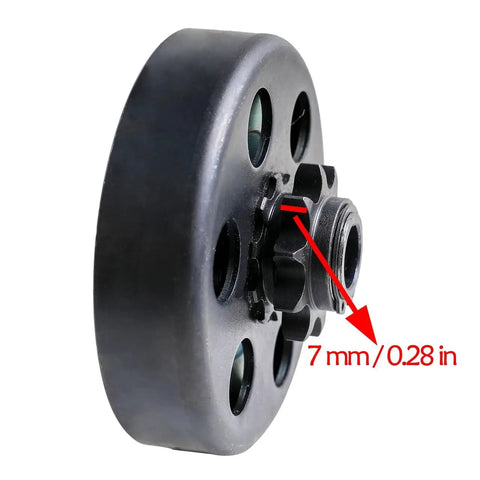 Smooth Operator Centrifugal Clutch For Go Karts And Mini Bikes Featuring 5/8 Inch Bore 10 Tooth Build, showing 7mm center.