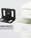 Beefy Heavy Duty L Shape Iron Corner Bracket Set 4 Pieces Right Angle Shelf Braces shown with a white drawer for tables and bed frames
