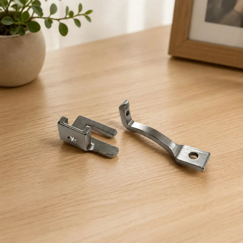 Two Piece Sewing Presser Feet Set For Domestic Sewing Machines Metal Foot Attachments Compact Block And Forked Front Pair Hardware Mounting Kit For Daily Stitchin And Home Sewing, silver metal feet