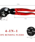Fkewp Pro 4 In One Tube Bending Pliers With Adapters For 3/16 1/4 5/16 3/8 Copper Brake Lines, showing dimensions and rubber handles.